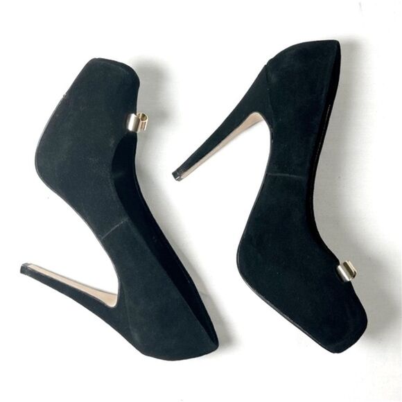 Dolce Vita Black Suede Pumps with Gold Bow - Picture 4 of 6